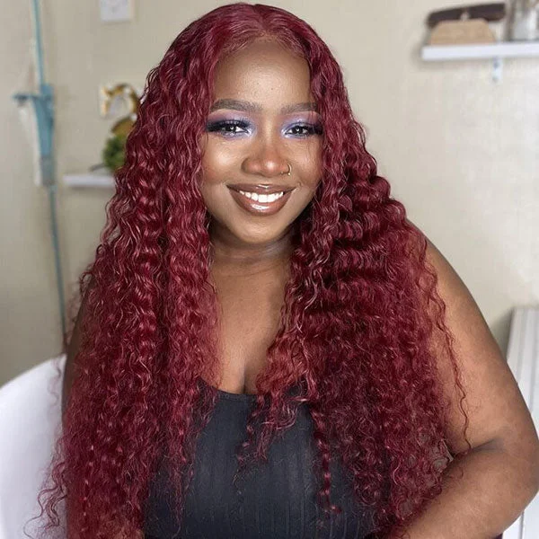 Junoda Burgundy Red 99j Deep Wave Wear & Go Glueless Wig 3 Seconds Install Quick Easy Wig