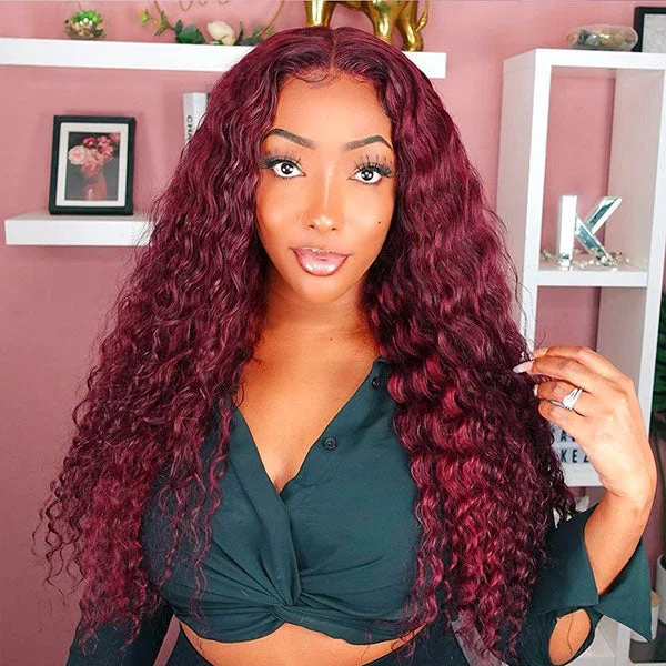 Junoda Burgundy Red 99j Deep Wave Wear & Go Glueless Wig 3 Seconds Install Quick Easy Wig