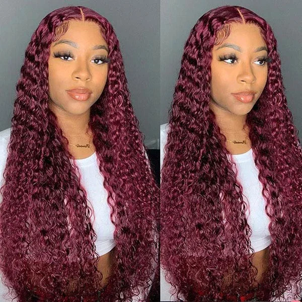 Junoda Burgundy Red 99j Deep Wave Wear & Go Glueless Wig 3 Seconds Install Quick Easy Wig