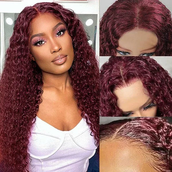 Junoda Burgundy Red 99j Deep Wave Wear & Go Glueless Wig 3 Seconds Install Quick Easy Wig