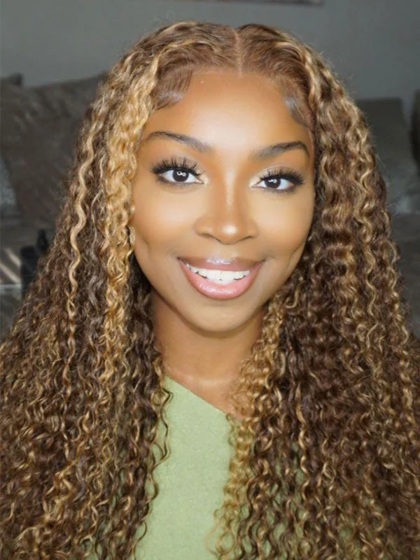 Junoda Curly HD Lace Wig Highlight Brown Blonde 4x4 13x4 Lace Front Human Hair Wigs