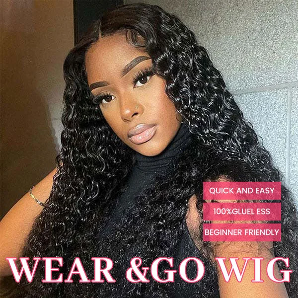 Junoda Deep Wave Air Wig 4x4 13x4 Pre Cut Lace Wig Glueless Human Hair Wigs