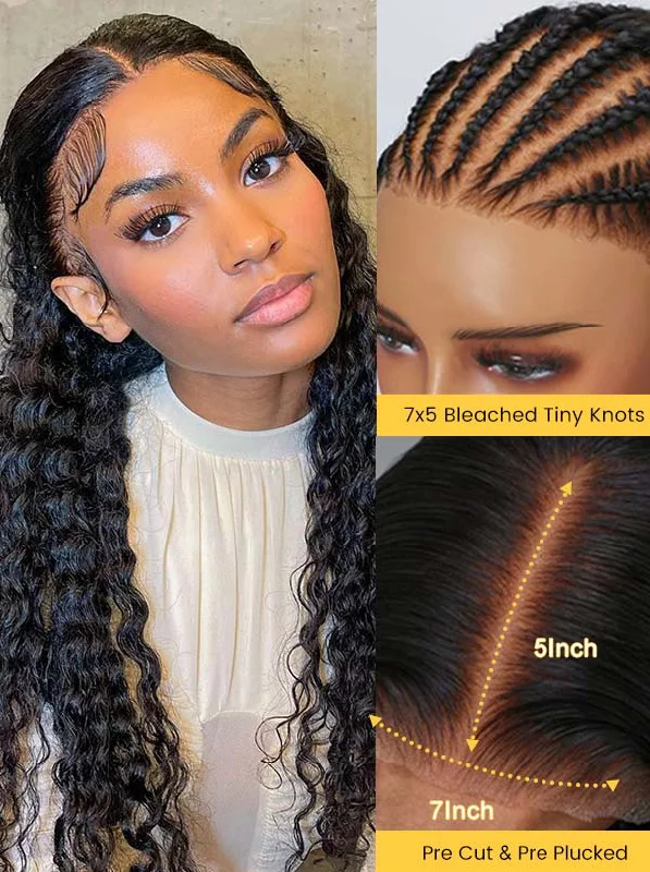 Junoda Deep Wave Tiny Knots 7x5 Pre Cut Lace Wear & Go Glueless Human Hair Wigs