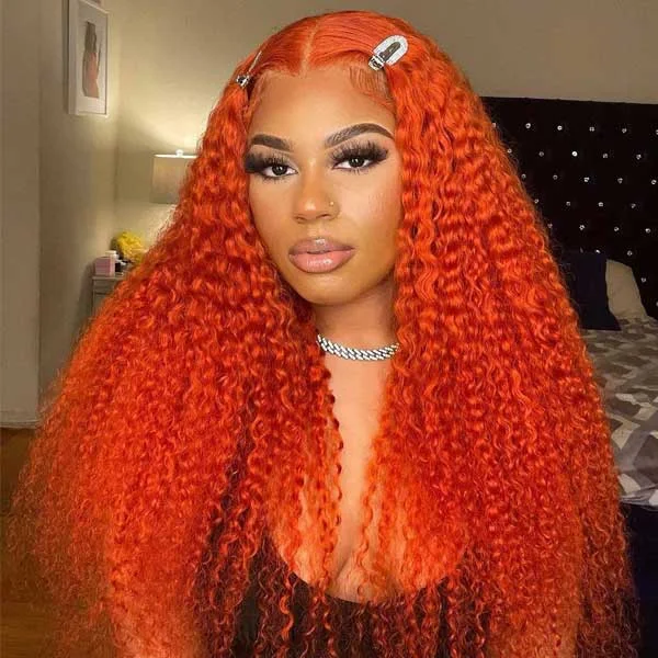 Junoda Ginger Orange Color Hair Kinky Curly Colored Human Hair Lace Front Wig