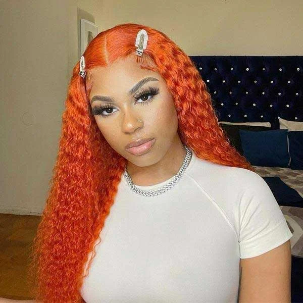 Junoda Ginger Orange Color Hair Kinky Curly Colored Human Hair Lace Front Wig