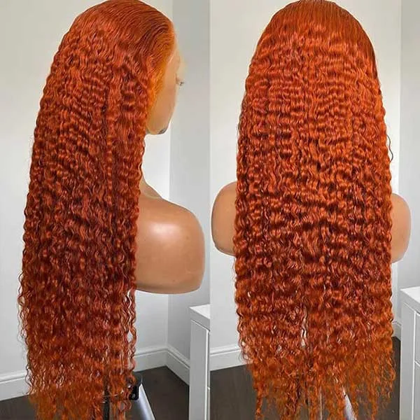 Junoda Ginger Orange Color Hair Kinky Curly Colored Human Hair Lace Front Wig