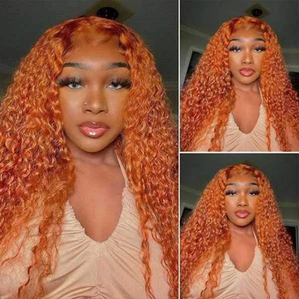 Junoda Ginger Orange Color Hair Kinky Curly Colored Human Hair Lace Front Wig