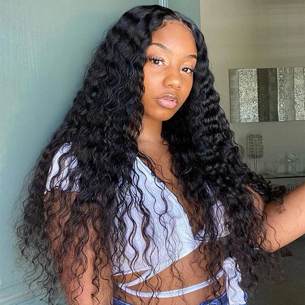 Junoda Hair Deep Wave 4x4 Lace Front Wigs Indian Hair 180% Density