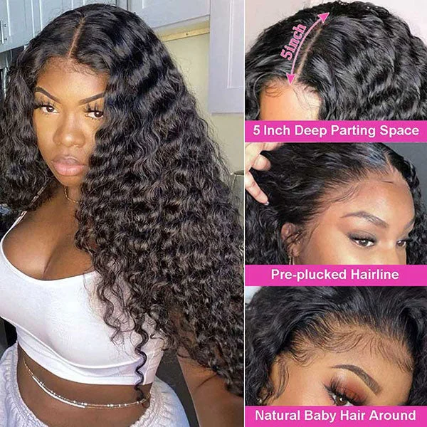 Junoda Hair Deep Wave 4x4 5x5 Lace Closure Human Hair Wig Pre Plucked Brazilian Remy Hair