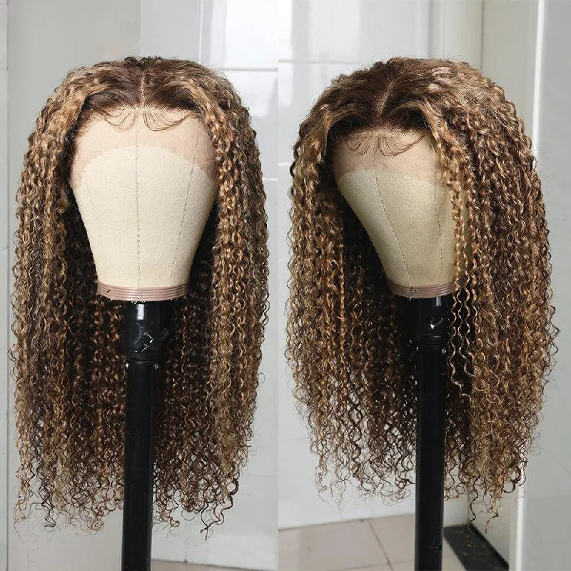 Junoda Hair Highlight Kinky Curly 13x4 Transparent Lace Frontal Human Hair Wigs Brazilian Human Hair 180% Density