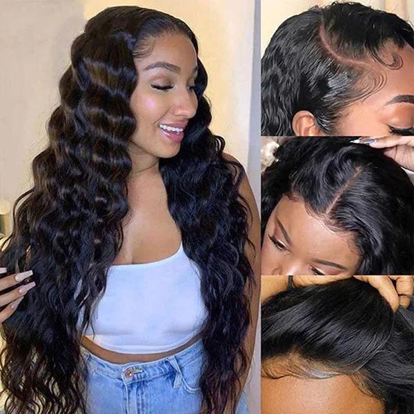 Junoda Loose Deep Wave 4C Kinny Edges 13x4 Frontal Wig Human Hair Wig Pre Plucked Mani Jean Recommend