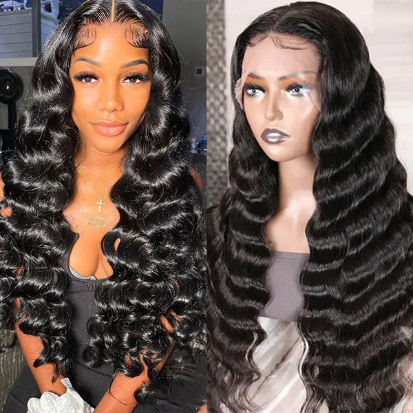 Junoda Hair Loose Deep Wave 13x6 Lace Frontal Human Hair Wigs Prepluck Brazilian Lace Closure Wig