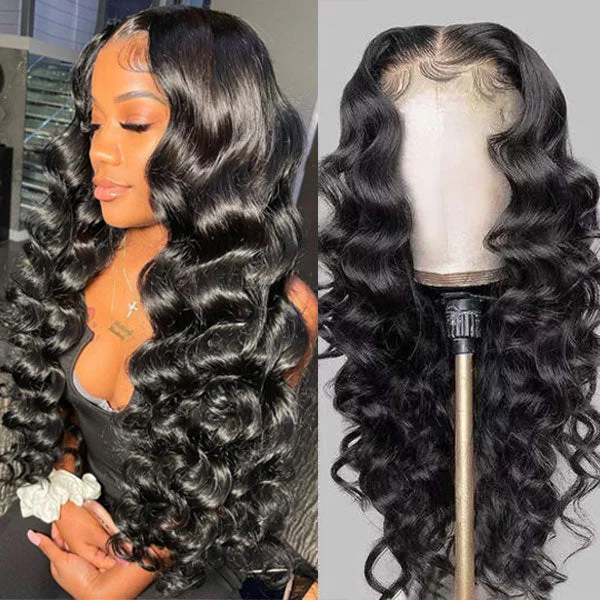 Junoda Hair Loose Deep Wave 13x6 Lace Frontal Human Hair Wigs Prepluck Brazilian Lace Closure Wig