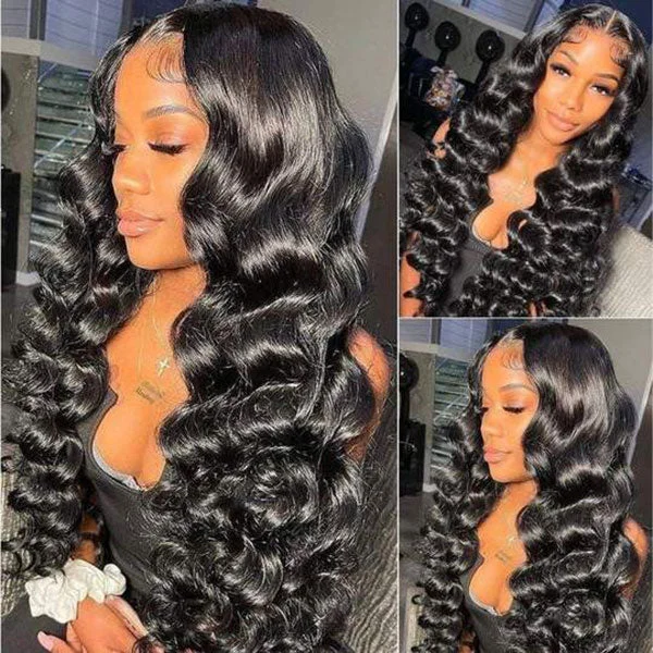 Junoda Hair Loose Deep Wave 13x6 Lace Frontal Human Hair Wigs Prepluck Brazilian Lace Closure Wig