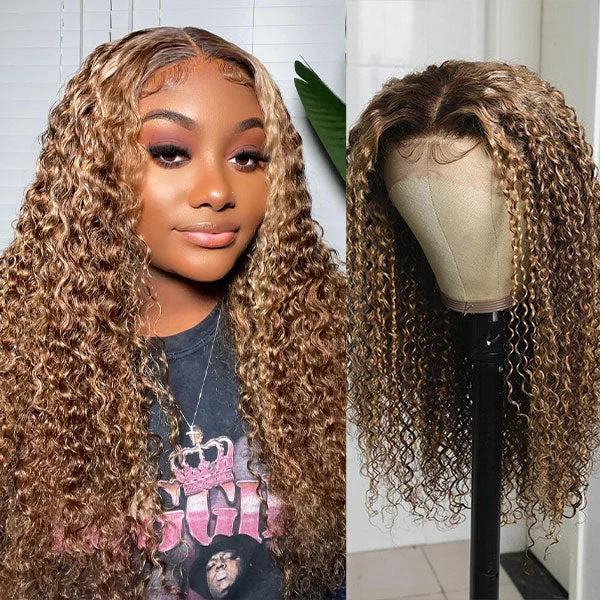 Junoda Highlight Kinky Curly Lace Frontal Human Hair Wigs Flash Deal