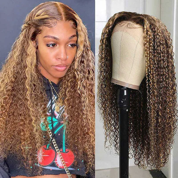 Junoda Highlight Kinky Curly Lace Frontal Human Hair Wigs Flash Deal