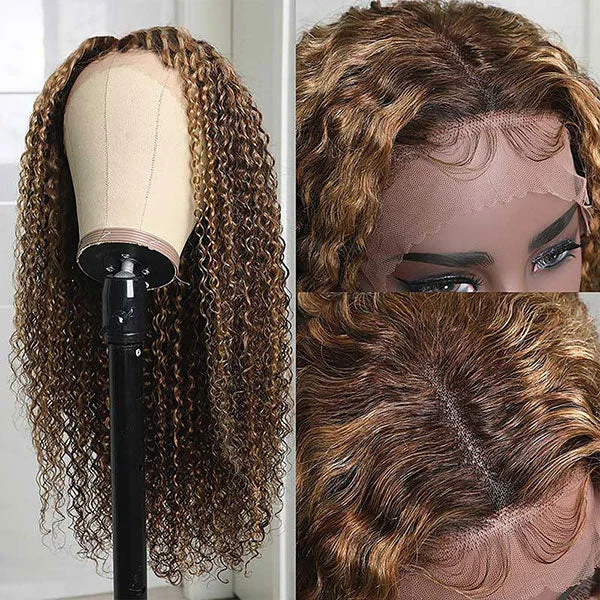 Junoda Highlight Kinky Curly Lace Frontal Human Hair Wigs Flash Deal