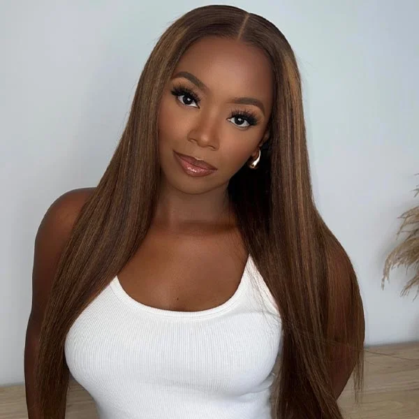 Junoda Highlight Wear & Go Wig Colored Kinky Straight NEW 6x4.5 Pre Cut Lace Closure Wig ulovemegz Recommend