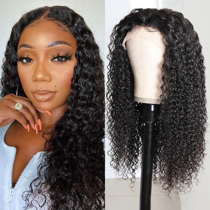 Junoda Kinky Curly Hair T Part Lace Wigs Virgin Human Hair Wigs