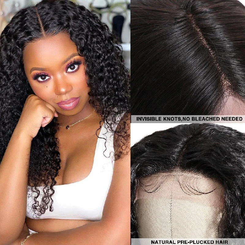 Junoda Kinky Curly Hair T Part Lace Wigs Virgin Human Hair Wigs