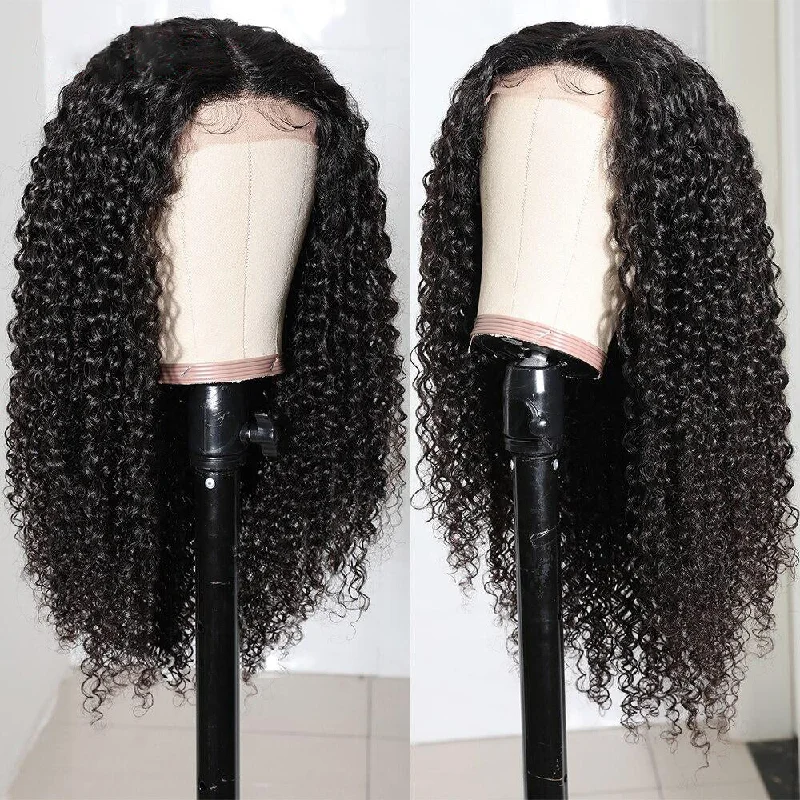 Junoda Kinky Curly Hair T Part Lace Wigs Virgin Human Hair Wigs