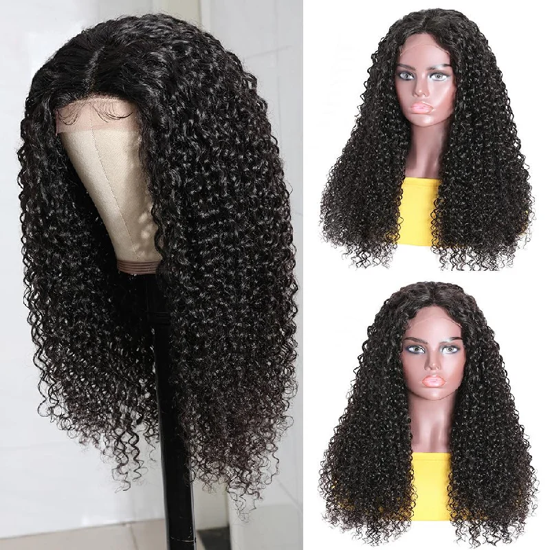 Junoda Kinky Curly Hair T Part Lace Wigs Virgin Human Hair Wigs