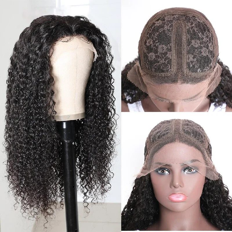 Junoda Kinky Curly Hair T Part Lace Wigs Virgin Human Hair Wigs