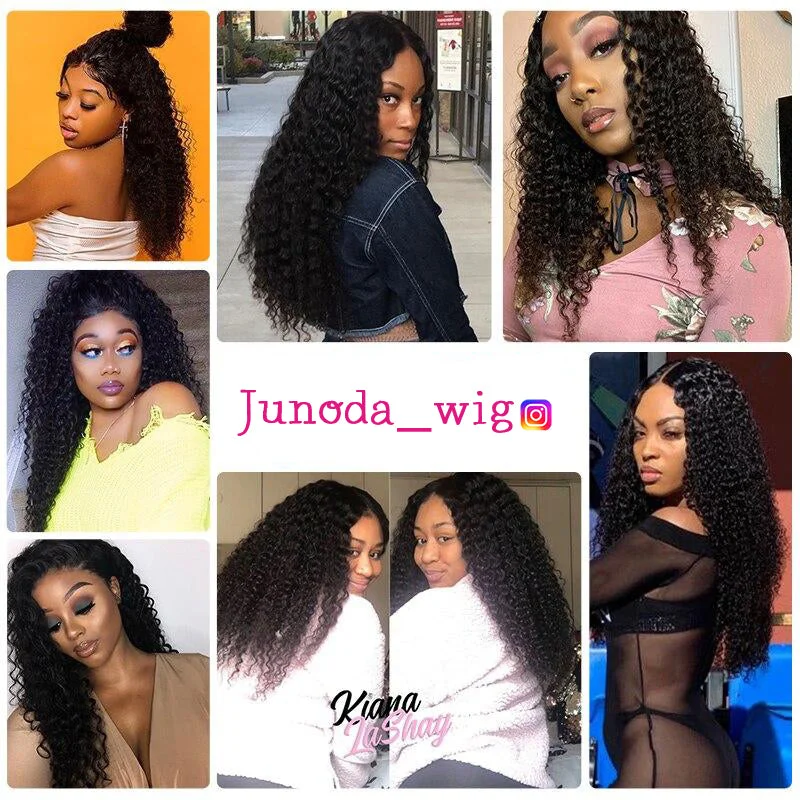 Junoda Kinky Curly Hair T Part Lace Wigs Virgin Human Hair Wigs