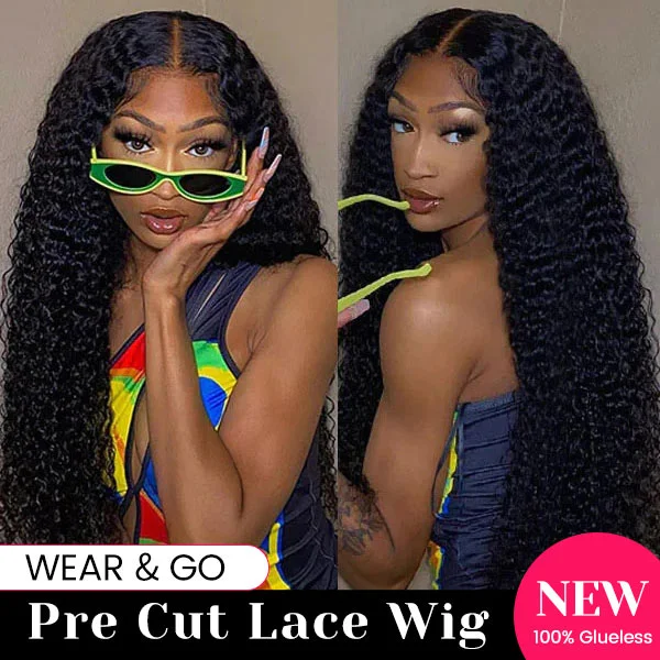 Junoda Kinky Curly Wear & Go Wig Pre Cut Lace Plucked Glueless Human Hair Wigs