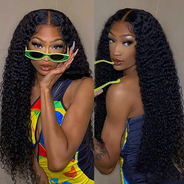 Junoda Kinky Curly Wear & Go Wig Pre Cut Lace Plucked Glueless Human Hair Wigs