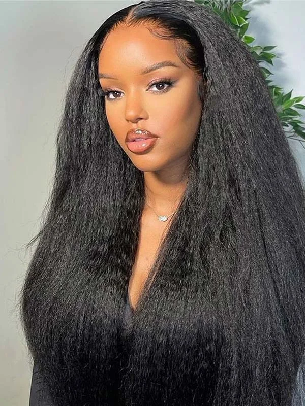 Junoda Kinky Straight 13x4 Transparent Lace Front Wig Coarse Yaki Human Hair Wigs