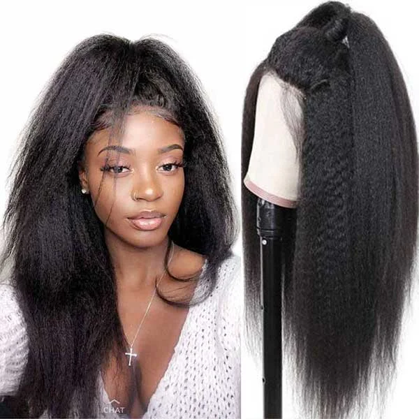 Junoda Kinky Straight 13x4 Transparent Lace Front Wig Coarse Yaki Human Hair Wigs