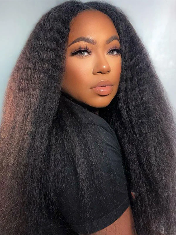 Junoda Kinky Straight 4x4 Lace Closure  Human Hair Wigs cs1