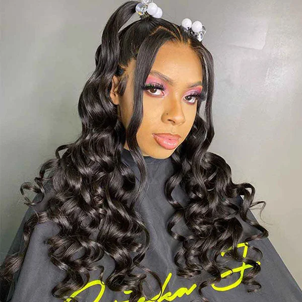 Junoda Loose Wave Lace Wig 100% Human Hair Wigs Bouncy Loose Curly 4x4 13x4 Wig