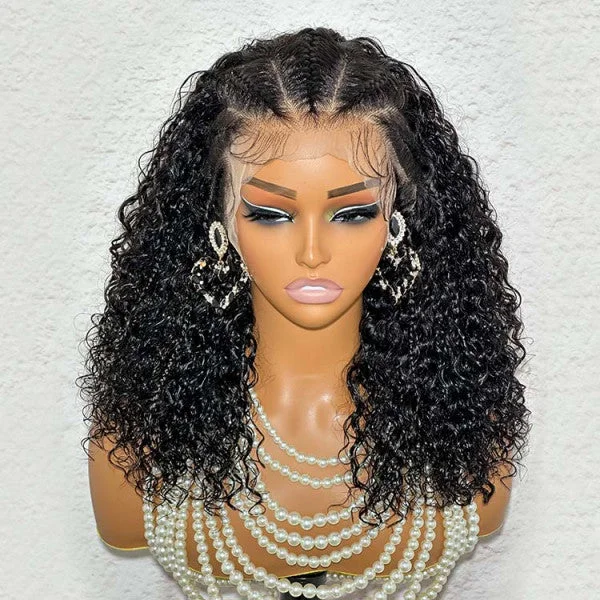 Junoda Pre Braiding Hairstyle Kinky Curly 13x4 Lace Front Wig 180% Density Braide Human Hair Wigs cs1