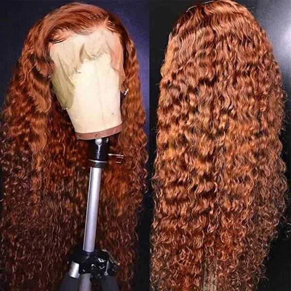 Queenleoraisback recommend Junoda Reddish Brown Deep Wave Lace Front Wig 100% Virgin Human Hair Wigs #33 Auburn Copper Color