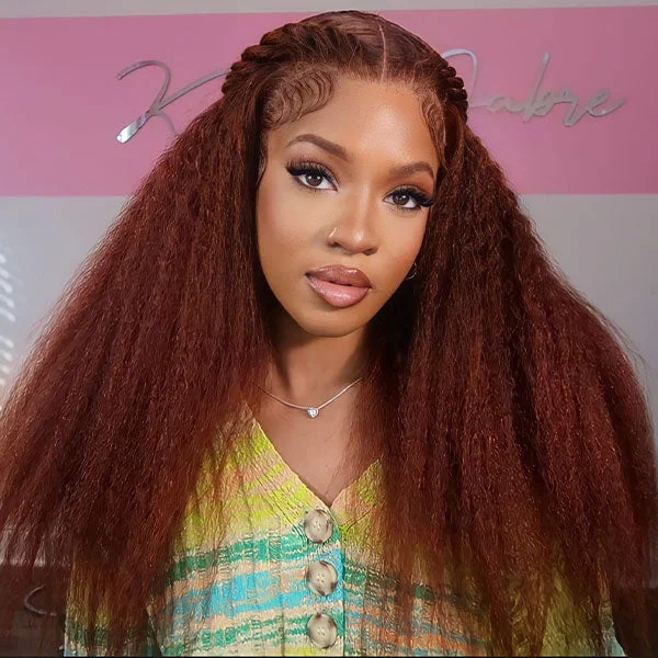 Kashia Jabre Love halssa JustJazzy Recommend Junoda Reddish Brown Kinky Straight Lace Front Wig Auburn Copper Color Yaki Coarse Human Hair Wigs