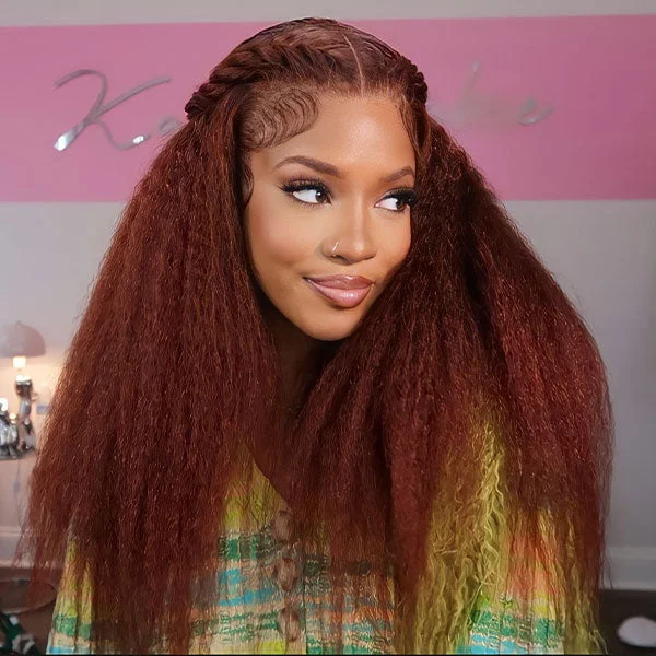 Kashia Jabre Love halssa JustJazzy Recommend Junoda Reddish Brown Kinky Straight Lace Front Wig Auburn Copper Color Yaki Coarse Human Hair Wigs