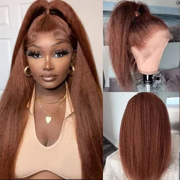 Kashia Jabre Love halssa JustJazzy Recommend Junoda Reddish Brown Kinky Straight Lace Front Wig Auburn Copper Color Yaki Coarse Human Hair Wigs