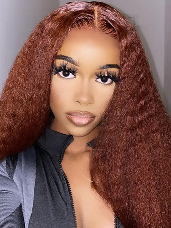 Kashia Jabre Love halssa JustJazzy Recommend Junoda Reddish Brown Kinky Straight Lace Front Wig Auburn Copper Color Yaki Coarse Human Hair Wigs