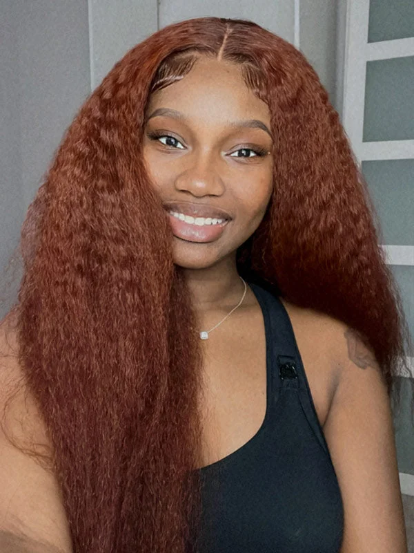 Kashia Jabre Love halssa JustJazzy Recommend Junoda Reddish Brown Kinky Straight Lace Front Wig Auburn Copper Color Yaki Coarse Human Hair Wigs