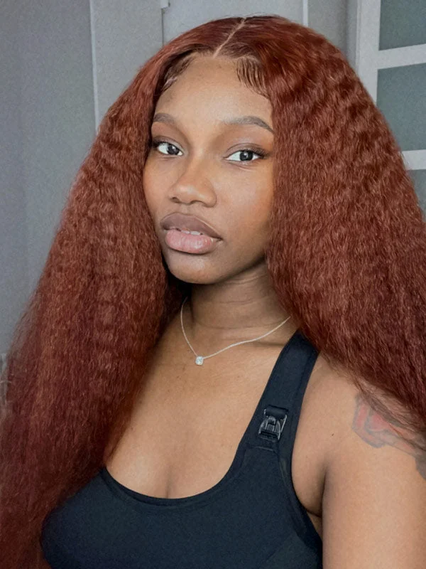 Kashia Jabre Love halssa JustJazzy Recommend Junoda Reddish Brown Kinky Straight Lace Front Wig Auburn Copper Color Yaki Coarse Human Hair Wigs