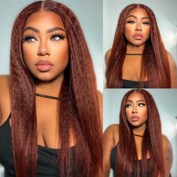 Kashia Jabre Love halssa JustJazzy Recommend Junoda Reddish Brown Kinky Straight Lace Front Wig Auburn Copper Color Yaki Coarse Human Hair Wigs