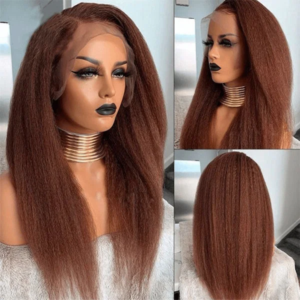 Kashia Jabre Love halssa JustJazzy Recommend Junoda Reddish Brown Kinky Straight Lace Front Wig Auburn Copper Color Yaki Coarse Human Hair Wigs