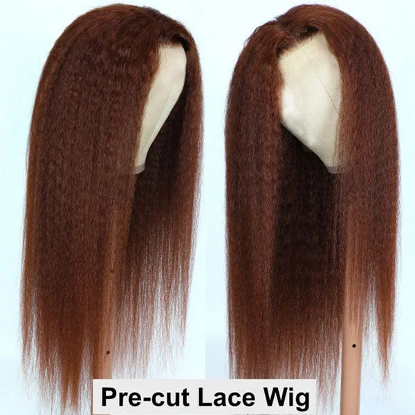 Junoda Reddish Brown Kinky Straight Wear & Go Wig 6x4.5 Pre Cut Lace Colored Glueless Wig