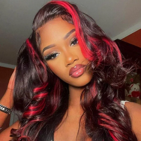 Junoda Spicy Red Wine Highlight Wig Loose Wave 13x4 Lace Front Human Hair Wigs