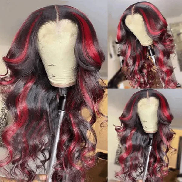 Junoda Spicy Red Wine Highlight Wig Loose Wave 13x4 Lace Front Human Hair Wigs