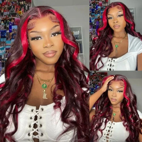 Junoda Spicy Red Wine Highlight Wig Loose Wave 13x4 Lace Front Human Hair Wigs