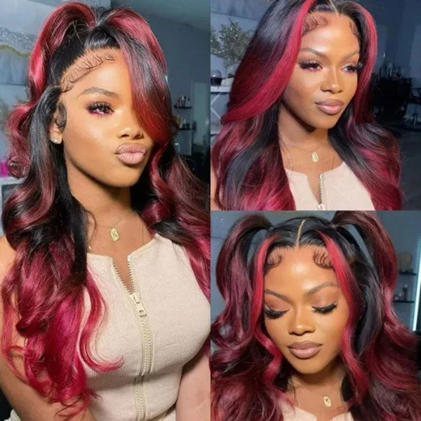 Junoda Spicy Red Wine Highlight Wig Loose Wave 13x4 Lace Front Human Hair Wigs