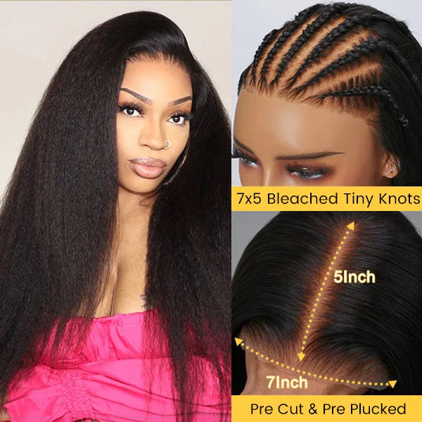 Junoda Tiny Knots 7x5 Pre Cut Lace Kinky Straight Glueless Wig Invisible Knots Wear Go Wig ulovemegz Recommend